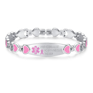 MD0932-NOBP Stainless Steel Heart Link Lymphedema No BP Medical Id Bracelet CUSTOM ENGRAVE