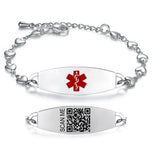 MD1374-QR Stainless Steel Silver Heart Chain Medical ID Bracelet With QR Code