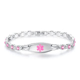 MD1447 Heart Medical ID & Crystal Stone Stainless Steel Link Bracelet ~ Custom Engrave