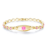 MD1447 Heart Medical ID & Crystal Stone Stainless Steel Link Bracelet ~ Custom Engrave