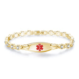 MD1447 Heart Medical ID & Crystal Stone Stainless Steel Link Bracelet ~ Custom Engrave