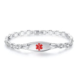 MD1447 Heart Medical ID & Crystal Stone Stainless Steel Link Bracelet ~ Custom Engrave