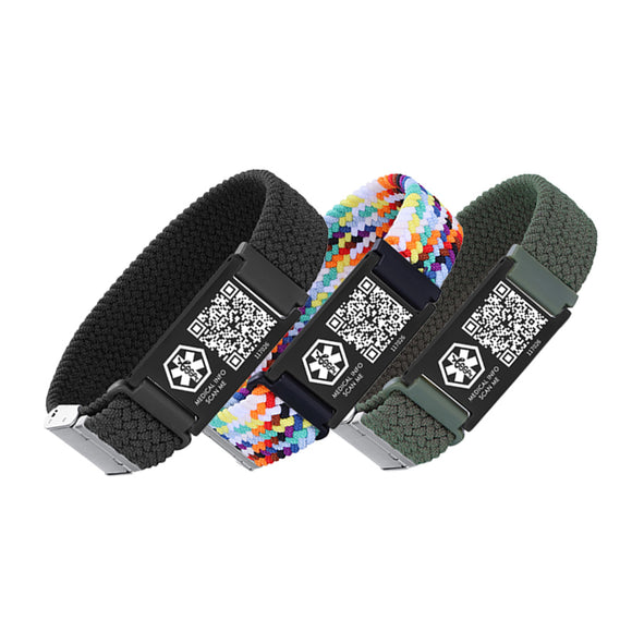 MD1471-QR Elastic Woven Medical ID Bracelet With QR Code ~ 3 Color Choices