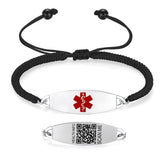 MD1481BK-QR Black Hand-Wound Rope Medical ID Bracelet With QR Code