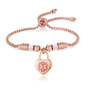 MD1495-RG Rose Gold Stainless Heart Charm Adjustable Slider Box Chain Custom Engrave