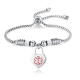 MD1495-SS Silver Stainless Heart Charm Adjustable Slider Box Chain Custom Engrave