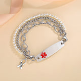 MD1501 Triple Strand Bead & Link Chain Medical Alert ID Bracelet CUSTOM ENGRAVE