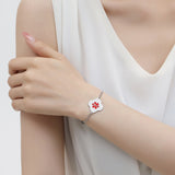 MD1524-SS Clover Shape Medical Alert ID Simple Rolo Chain Bracelet - CUSTOM ENGRAVE