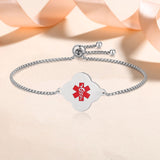MD1524-SS Clover Shape Medical Alert ID Simple Rolo Chain Bracelet - CUSTOM ENGRAVE