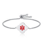 MD1524-SS Clover Shape Medical Alert ID Simple Rolo Chain Bracelet - CUSTOM ENGRAVE
