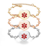 MD1537 Stainless Steel Heart Charm Medical ID Bracelet ~ CUSTOM ENGRAVE
