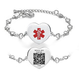 MD1537-QR Stainless Steel Silver Heart Medical ID Bracelet With QR Code