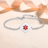 MD1542-SS Diamond Shape Medical Alert ID Simple Rolo Chain Bracelet - CUSTOM ENGRAVE
