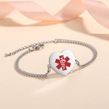 MD1565-SS Curb Chain With Heart Charm Medical Alert ID Bracelet - CUSTOM ENGRAVE