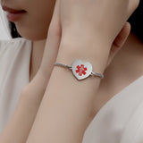 MD1565-SS Curb Chain With Heart Charm Medical Alert ID Bracelet - CUSTOM ENGRAVE