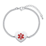 MD1565-SS Curb Chain With Heart Charm Medical Alert ID Bracelet - CUSTOM ENGRAVE