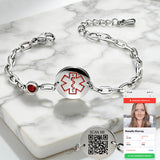 MD1576-QR Birthstone QR Code Medical ID Stainless Bracelet