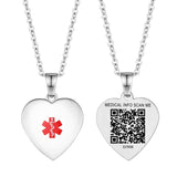MP0236SS-QR Stainless Steel Silver Heart Medical ID Necklace With QR Code
