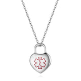 MP0263 Stainless Steel Medical ID Heart Charm Necklace ~ Custom Engrave