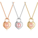 MP0263 Stainless Steel Medical ID Heart Charm Necklace ~ Custom Engrave