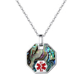 MP0270-AB Stainless Silver Abolone Medical ID Necklace ~ Custom Engrave