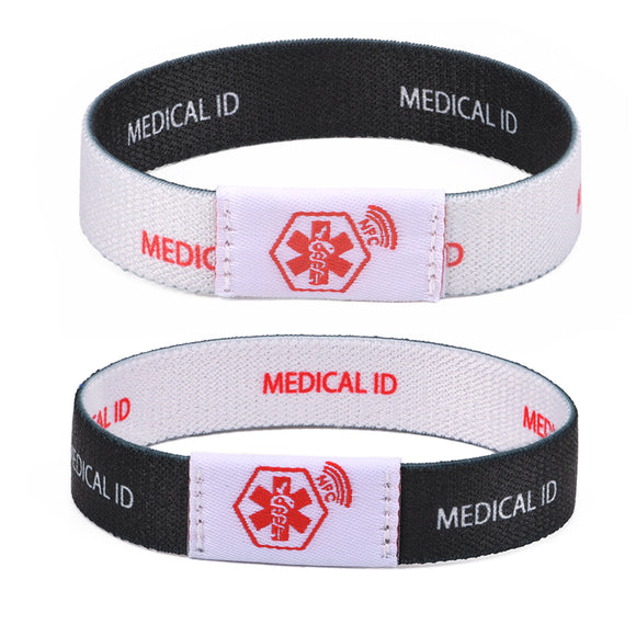 NFC021 NFC Woven Adult 2 Sided Black & White Medical ID Bracelet