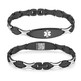 QR0337-B Black Stainless Steel Sleek Link Medical Id Bracelet With QR Code