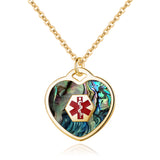 SP0167G-ABALONE Gold Heart Charm Medical ID Alert Necklace ~ Custom Engrave