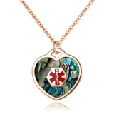 SP0167RG-ABALONE Rose Gold Heart Charm Medical ID Alert Necklace ~ Custom Engrave