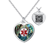 SP0167S-AB-QR Stainless Silver Heart Abolone Medical ID Necklace With QR Code