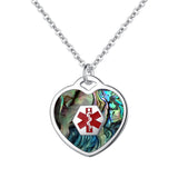 SP0167S-ABALONE Silver Heart Charm Medical ID Alert Necklace ~ Custom Engrave