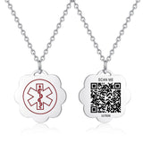 SP0168-QR Stainless Steel Silver Flower Medical ID Necklace With QR Code