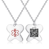 SP0169-QR Stainless Steel Silver Butterfly Medical ID Necklace With QR Code