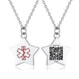 SP0171-QR Stainless Steel Silver Star Medical ID Necklace With QR Code