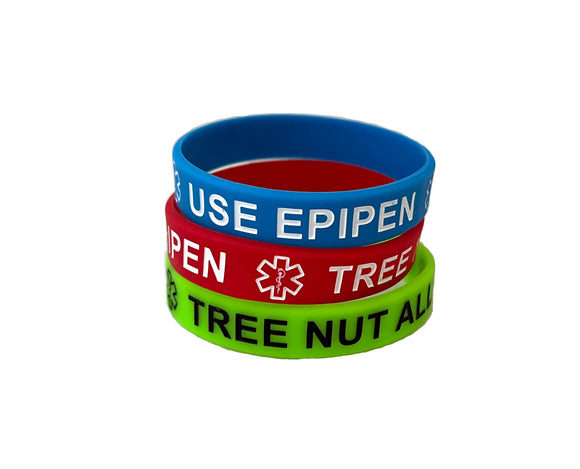 SIL-21 Kids Tree Nut Allergy Use Epipen Silicone Bracelet 3 Pc. Set