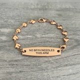 MD180T-RG Lymphedema No BP IV Rose Gold Heart Medical ID Bracelet 7 Inch