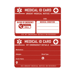 V1 - Red Aluminum Medical ID Wallet Card ~ Custom Engrave