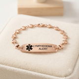 MD180T-RG Lymphedema No BP IV Rose Gold Heart Medical ID Bracelet 7 Inch