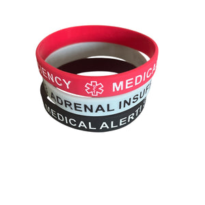 SIL-36 ADRENAL INSUFFICIENCY Medical Alert! Silicone Bracelets~Set of 3