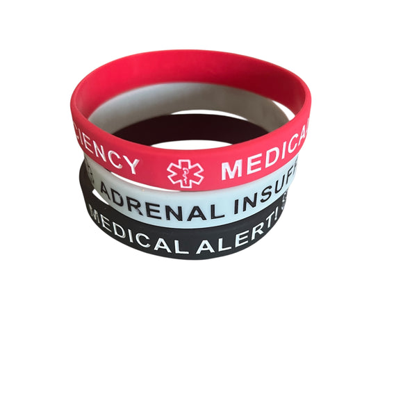 SIL-36 ADRENAL INSUFFICIENCY Medical Alert! Silicone Bracelets~Set of 3