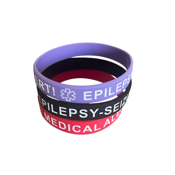 SIL-37 EPILEPSY-SEIZURES Medical Alert! Silicone Bracelets ~ Set of 3