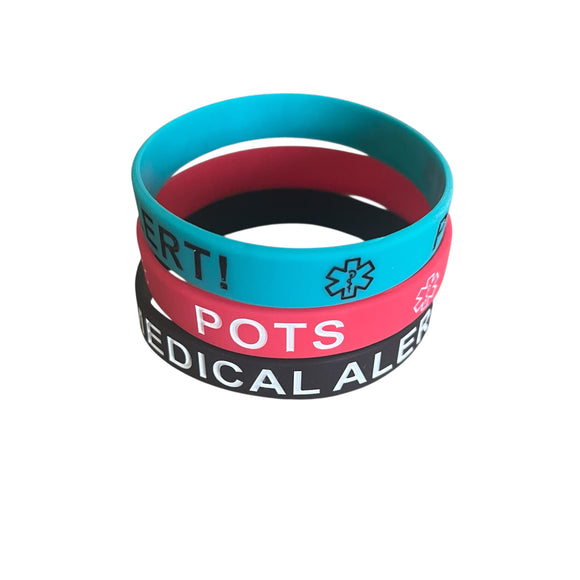 SIL-35 POTS Medical Alert! Silicone Bracelets ~ Set of 3