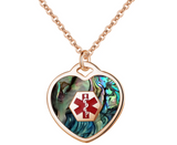 SP0167RG-ABALONE Rose Gold Heart Charm Medical ID Alert Necklace ~ Custom Engrave