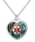 SP0167SS-ABALONE Silver Heart Charm Medical ID Alert Necklace ~ Custom Engrave