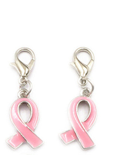 CH-PR Pink Ribbon Breast Cancer Charm Jump Ring or Lobster Clasp