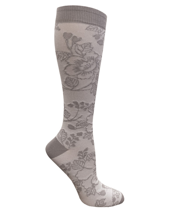 386-GFL Grey Floral Print 15-18mmHG Compression Socks