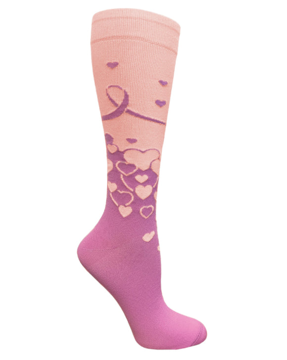 386-PRC Pink Ribbons & Hearts 15-18mmHG Compression Socks