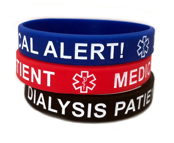 SIL-28 Dialysis Patient Silicone Bracelet 3 Pc Set 2 Sizes