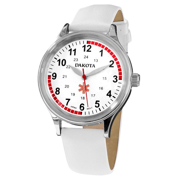 DAK-53762 Dakota Nurse Medical Midsize White Leather Watch