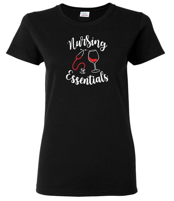 811-NEB Nursing Essentials on Black Ladies T Shirt